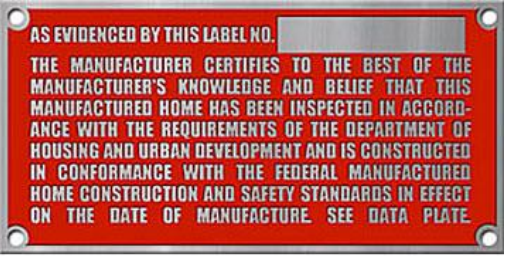 Manufactured home (MH1) — HUDCertification Label 1