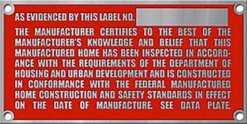 Manufactured home (MH1) — HUDCertification Label 2