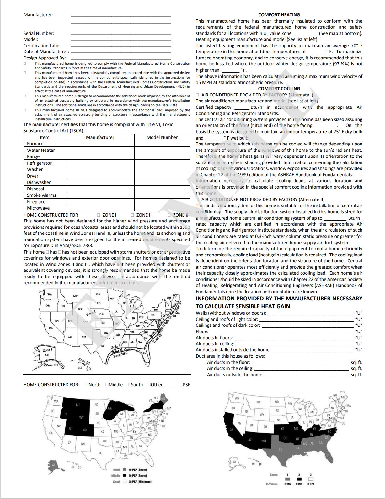 Manufactured home (MH1) — HUDData Plate